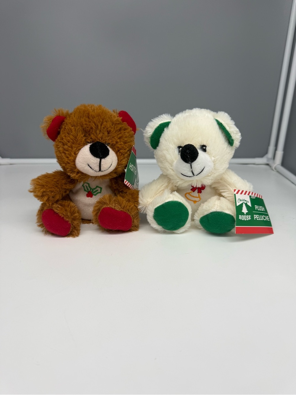 Teddy Bears Lot of 2 Christmas House 6” White & Brown Bears NWT